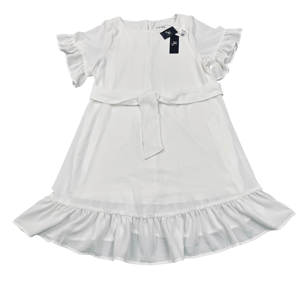 Joseph Ribkoff White Midi Dress 8 Flutter Sleeve Tie Waist Flowy‎ Romantic NEW